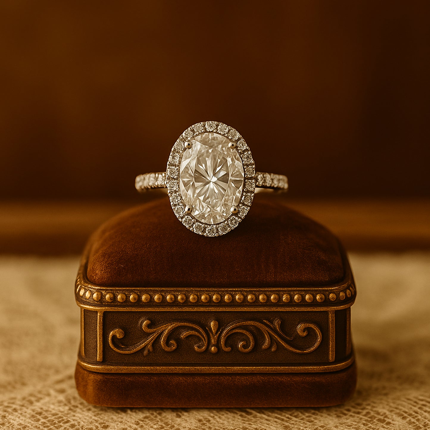 Oval Cut Moissanite Halo Engagement Ring Vintage Eternity Design Brilliant Diamond Look