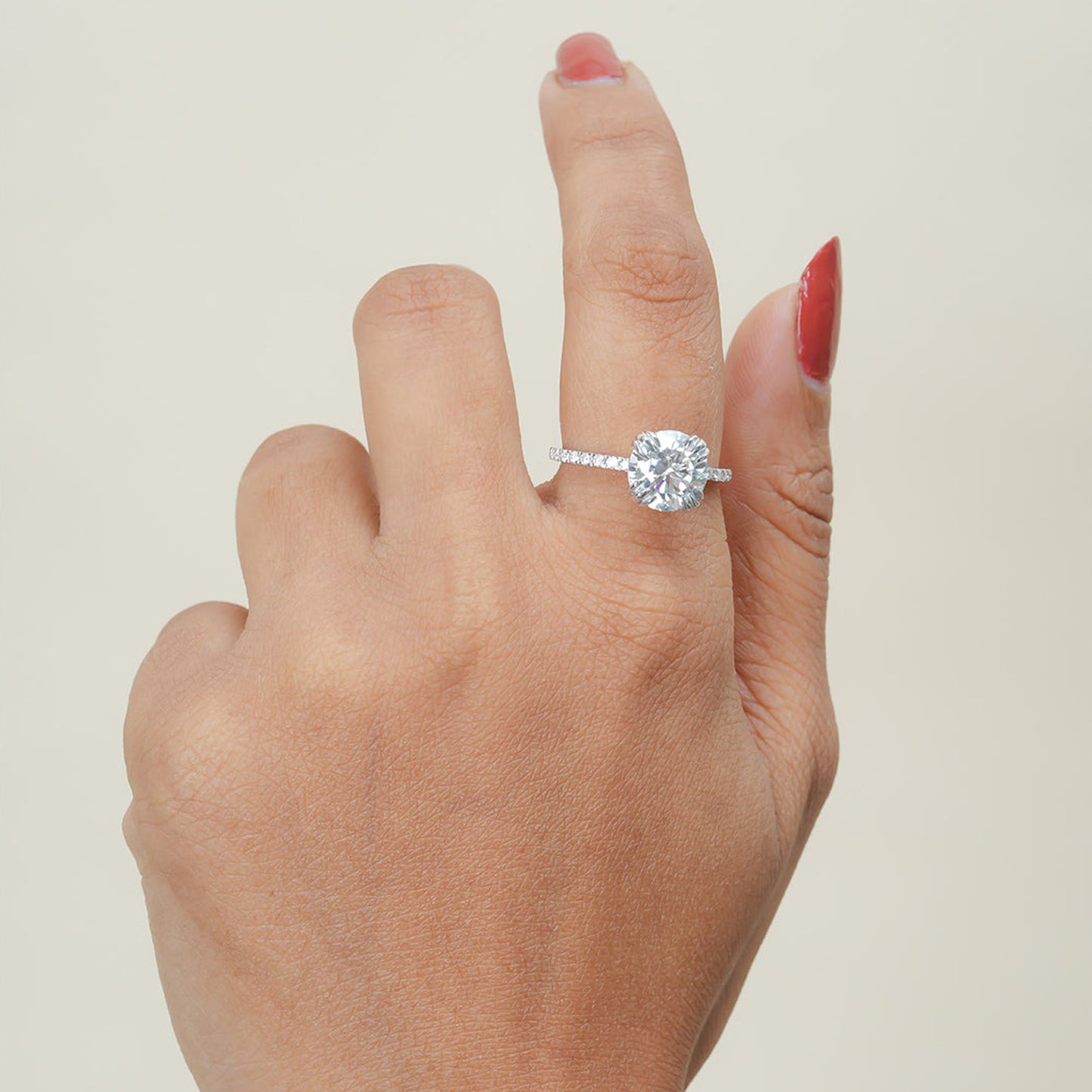 Engagement Round Cut Ring, Moissanite Pavé Band Gold Fine Jewelry With Romance