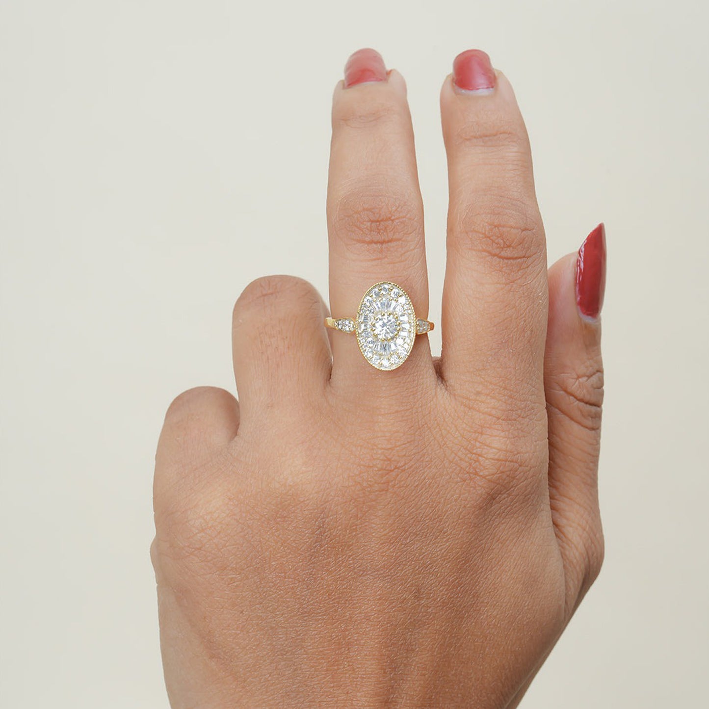 Cluster Halo Round Ring, Moissanite Yellow Gold Engagement Fine Jewelry With Style