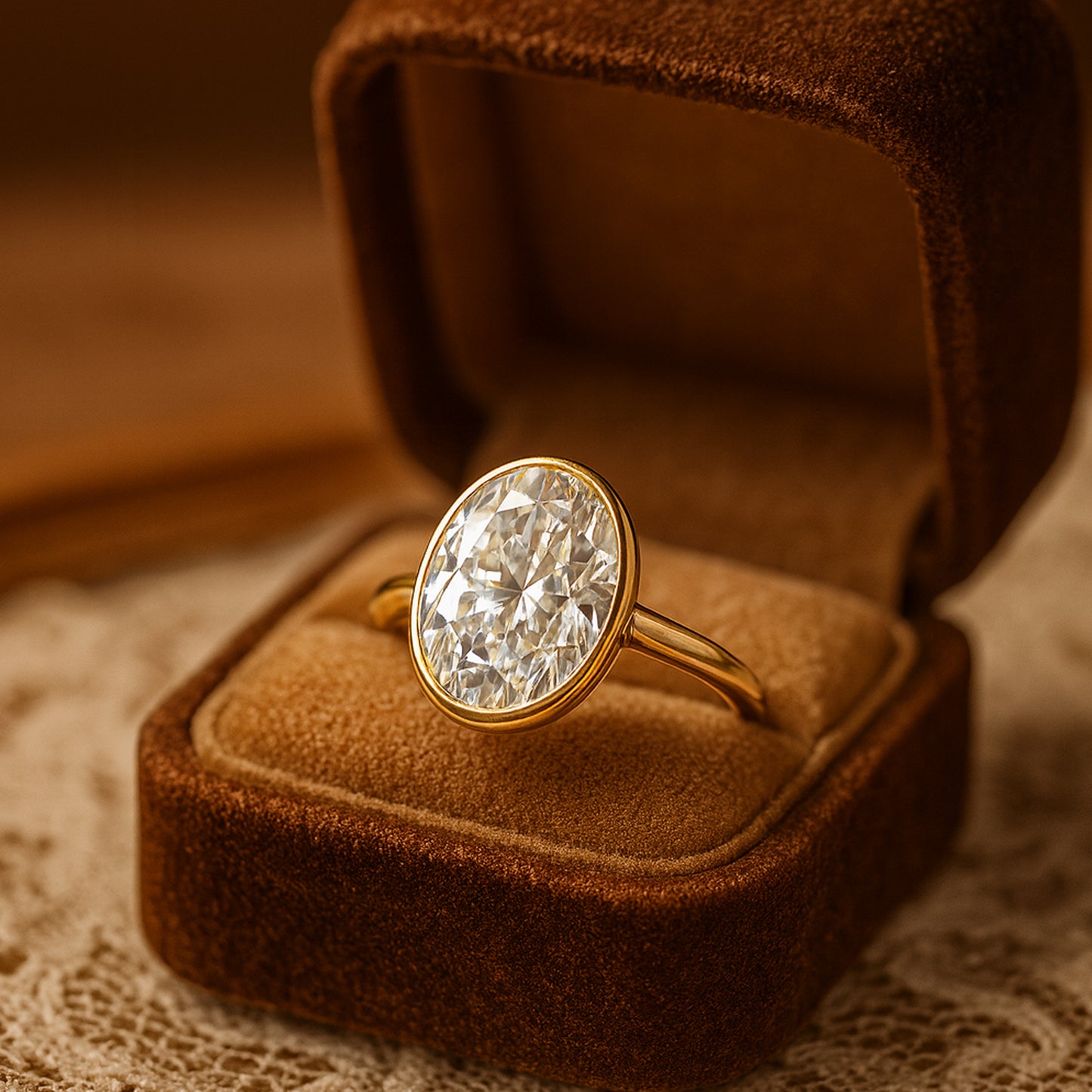 Oval-Cut Diamond Solitaire Ring In Bezel Setting - Minimalist Engagement Design