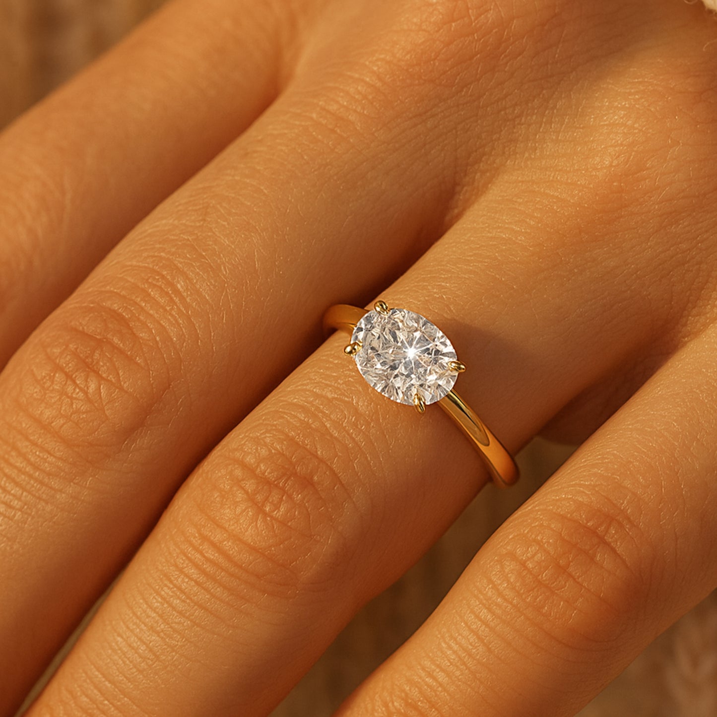 Gold Oval Diamond Engagement Ring, A Classic Solitaire Style That Captures Light Beautifully And Symbolizes Timeless Love.