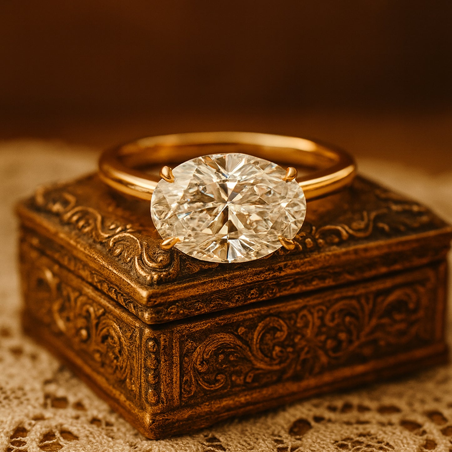 Hand Holding The Diiro Classic Oval Diamond Engagement Ring In Gold, Highlighting Its Refined Solitaire Setting And Graceful Design.