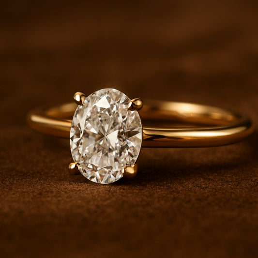 Classic 10K White Gold Oval Moissanite Ring Featuring Brilliant Diamond Alternative Stone In Timeless Solitaire Design.