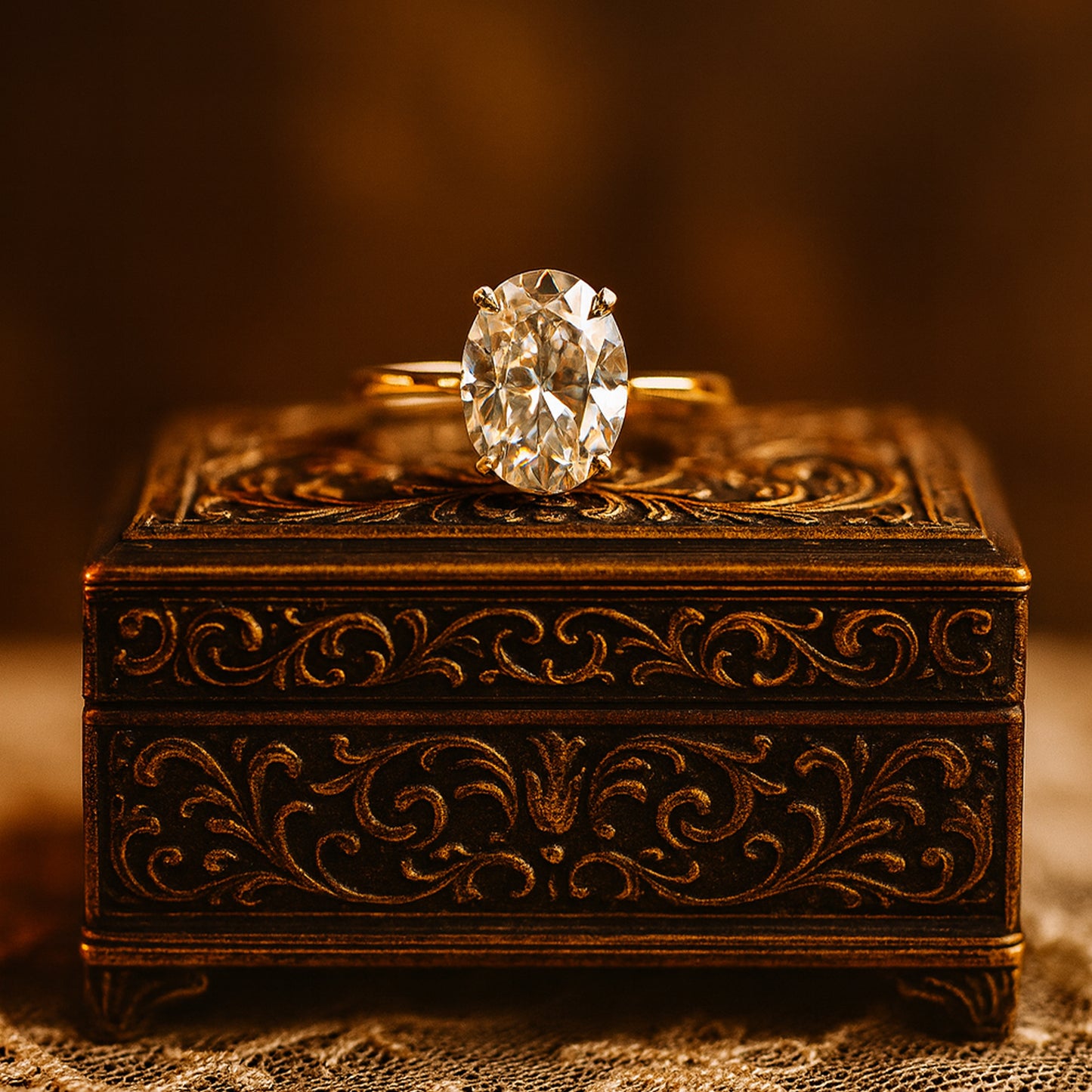 Elegant Oval Cut Moissanite Ring In Gold, Perfect Married Ring For Women With Diamond-Like Brilliance And Timeless Style.