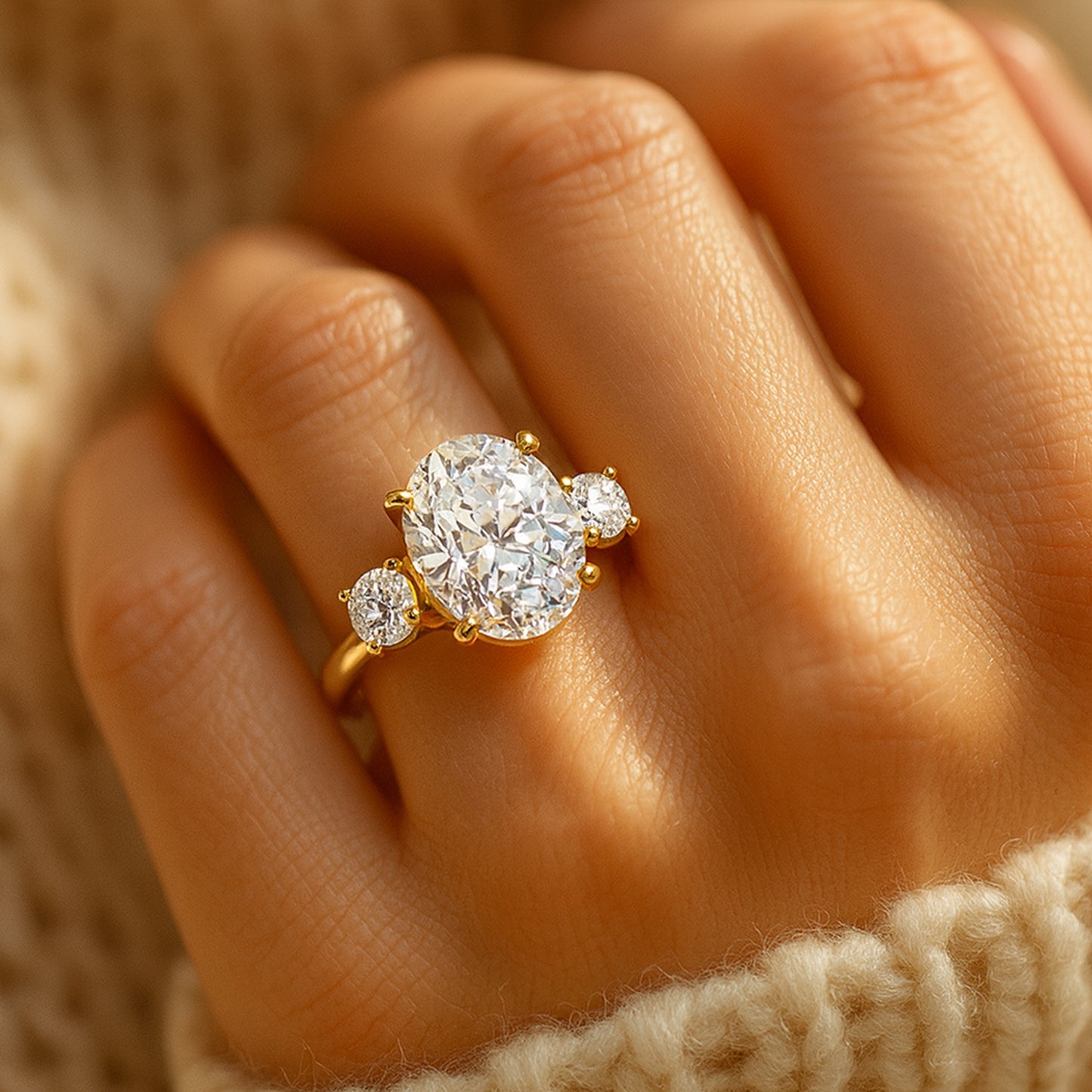 Diiro Oval Diamond Engagement Ring In Gold, A Hand-Finished Three-Stone Design Crafted For Radiant Brilliance And Timeless Romantic Appeal