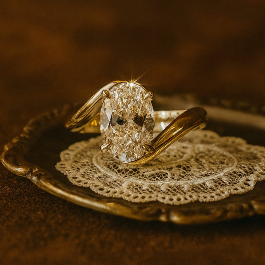 Oval Cut Moissanite Ring VVS1 Clarity Diamond Alternative Prong Solitaire Setting In Rose Gold