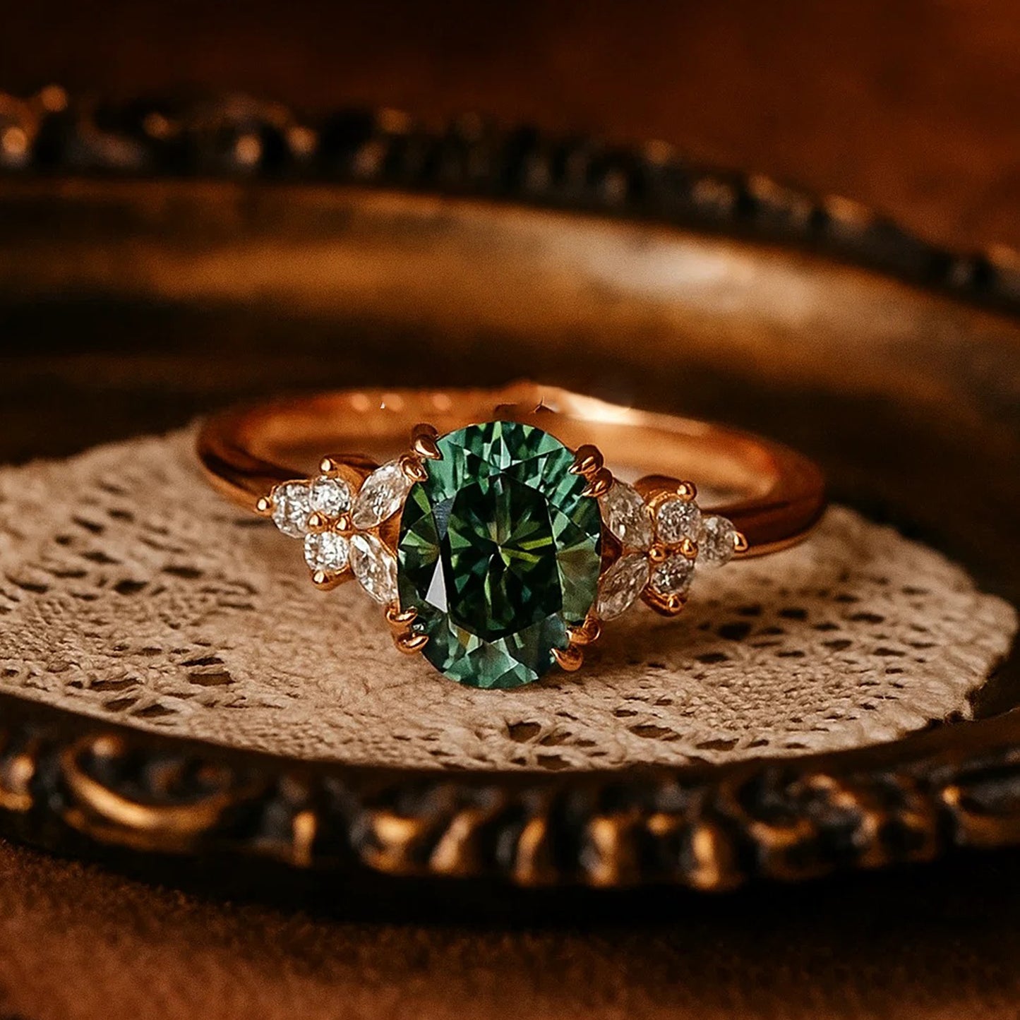 Vintage Style On Ornate Wooden Jewelry White Gold Engagement Ring Woman