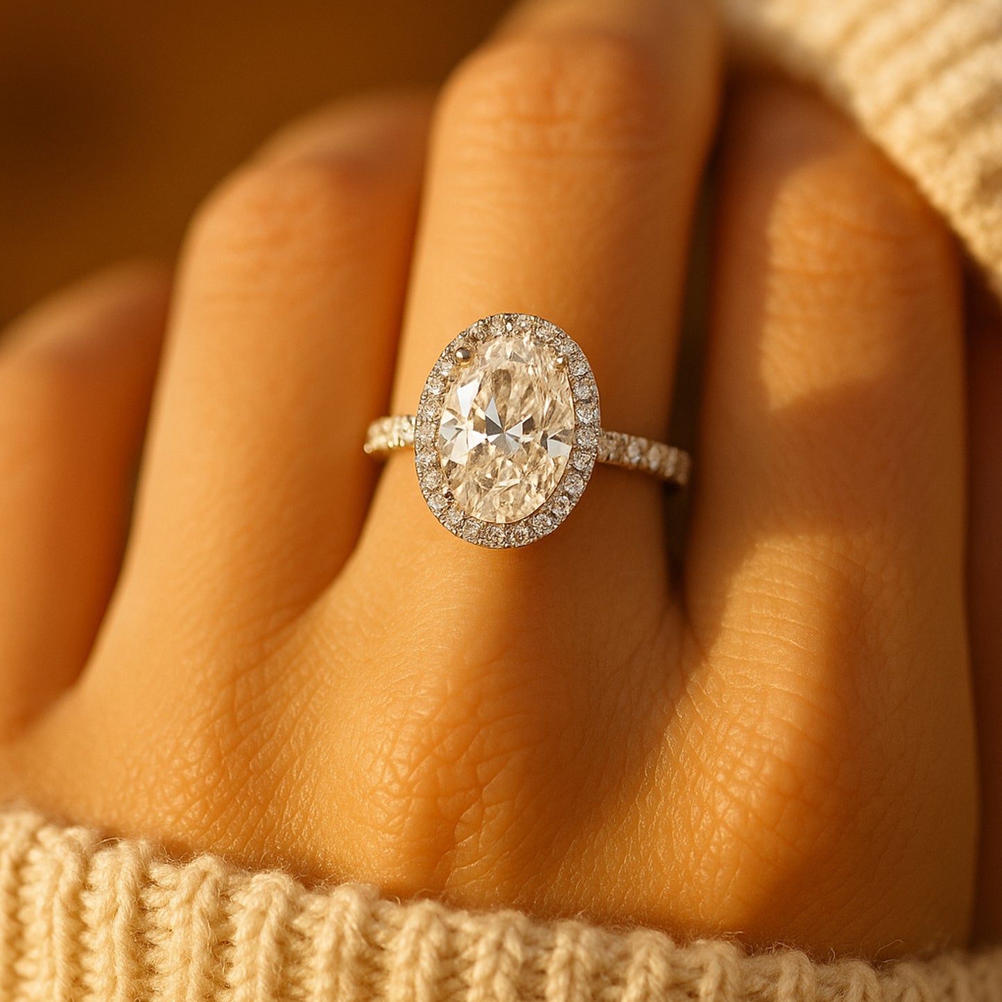 Luxury Vintage Halo Oval Moissanite Ring With Eternity Pave Band Perfect Diamond Alternative