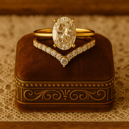 Promise Rings Luxury Oval Moissanite Bridal Set 10K Gold Chevron Band Ring