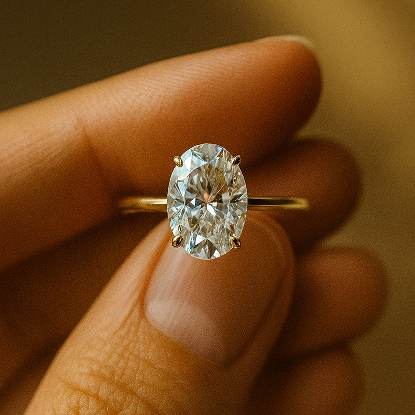 Timeless Gold Oval Moissanite Ring For Women, Designed With Fine Detailing For A Luxurious Diamond Alternative Look.