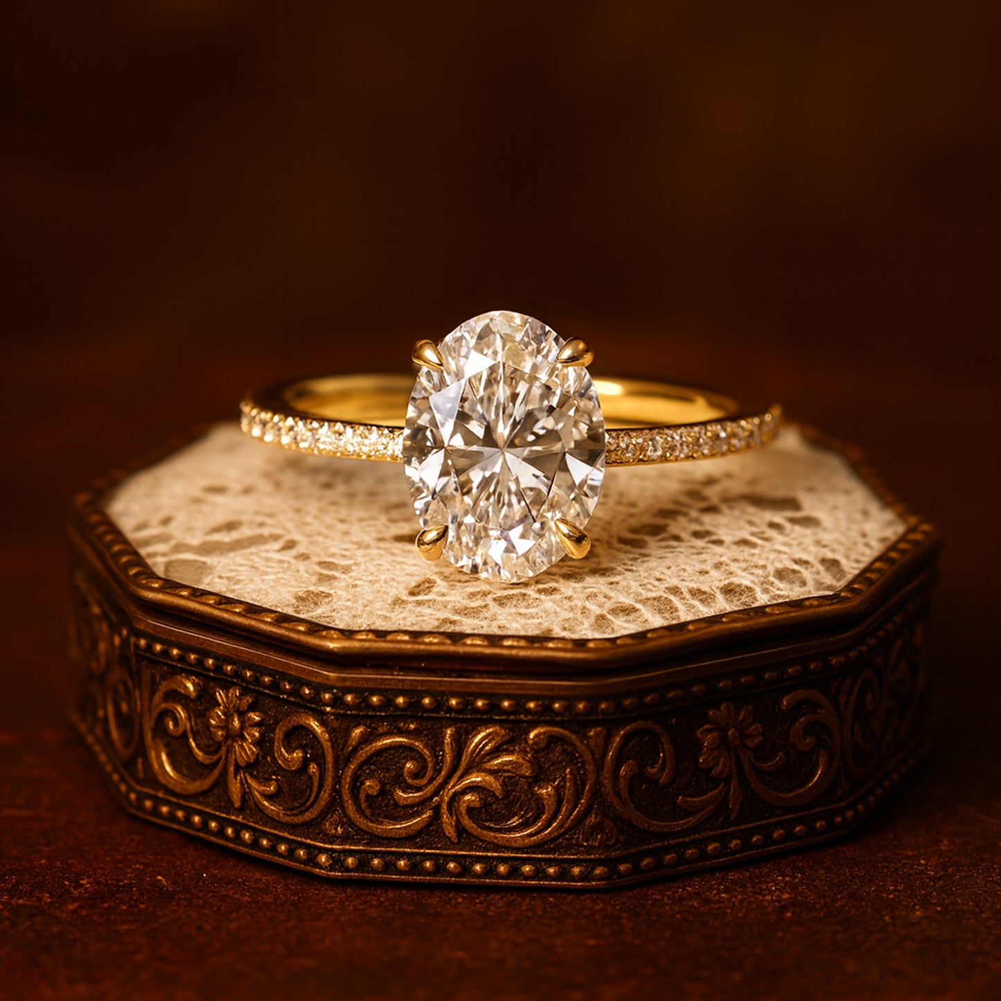 Diiro Classic Oval Diamond Engagement Ring In 18K Gold, Featuring A Brilliant-Cut Center Stone With Pavé Band For Timeless Sophistication