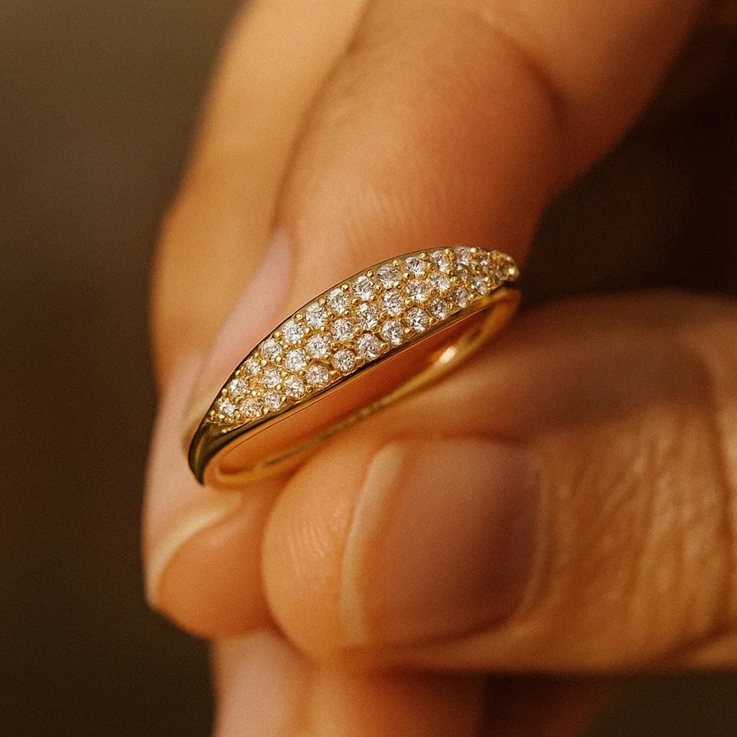 Dainty Pavé Diamond Band In Gold - Perfect Stacking Ring For Everyday Elegance