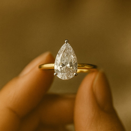 September Born Birthstone Pear Cut Moissanite Solitaire Ring For Proposal Showcasing Elegant Diamond-Like Sparkle In Gold Setting