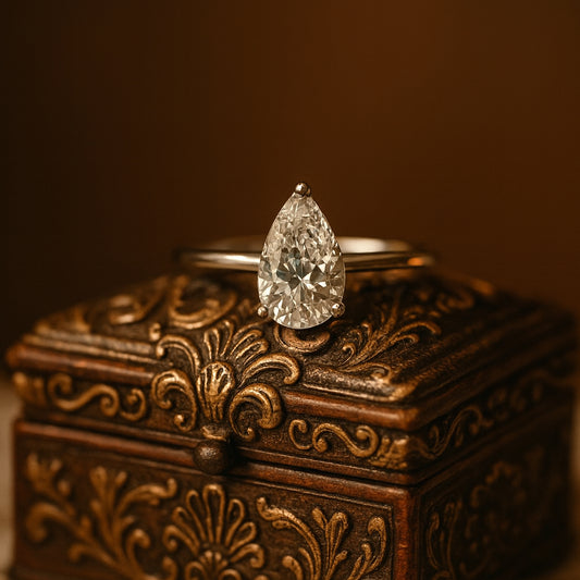 Elegant Pear Cut Moissanite Solitaire Ring In 10K White Gold, April Birthstone Engagement Ring For Women.