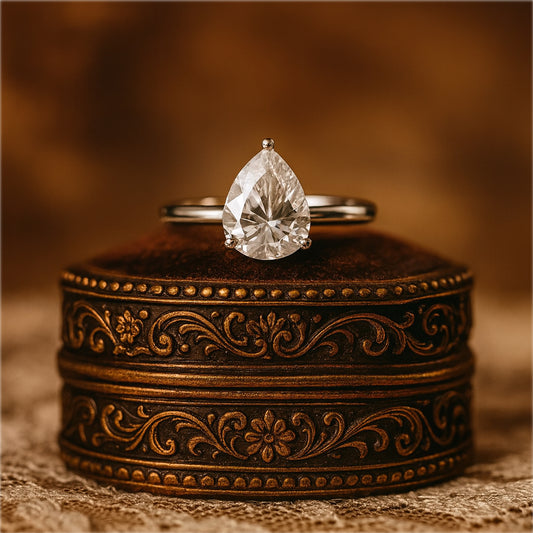 Cushion Cut Center Diamond With Pear-Shaped Side Stones - Vintage Inspired Engagement Ring