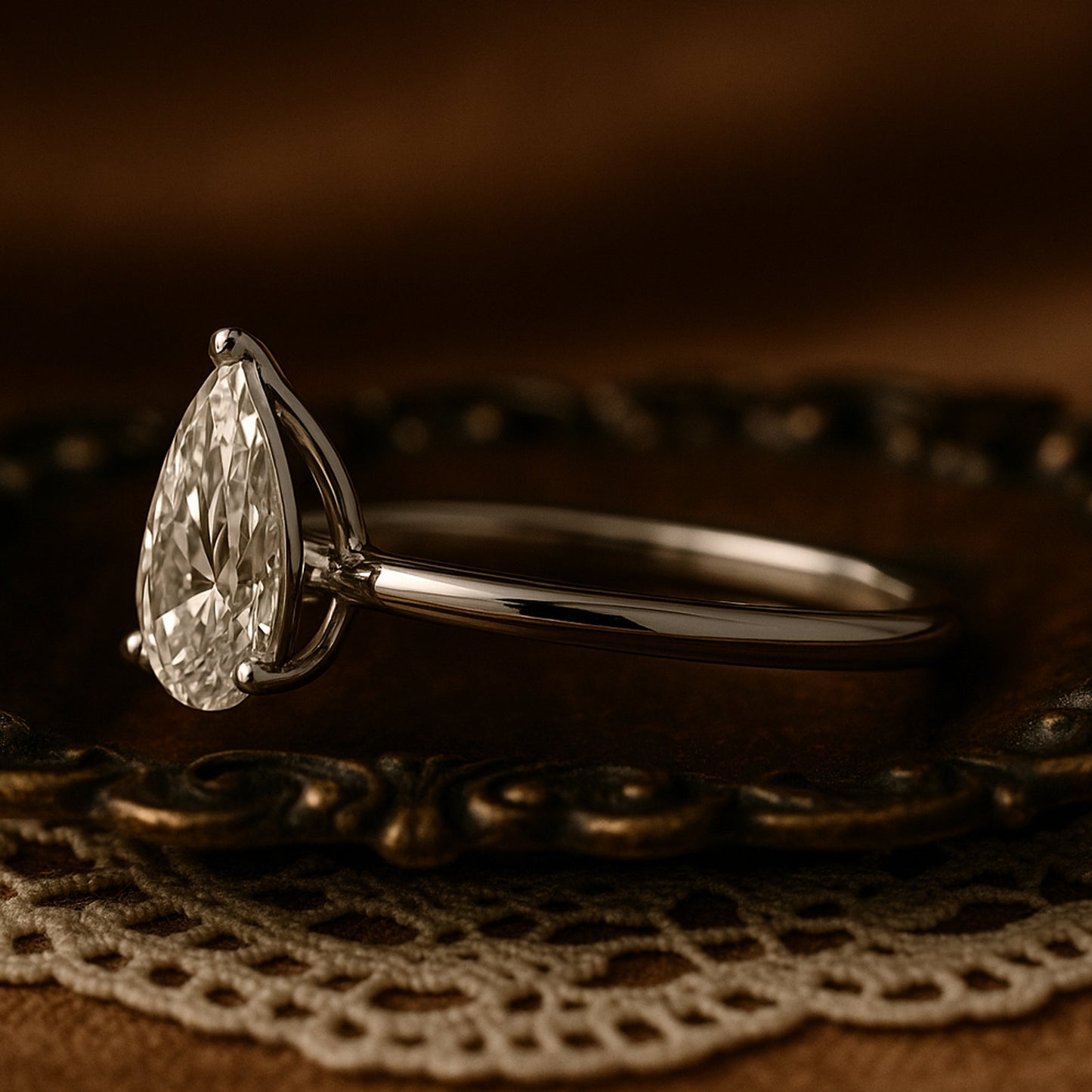Minimalist Pear Cut Moissanite Engagement Ring With Diamond Alternative Brilliance.
