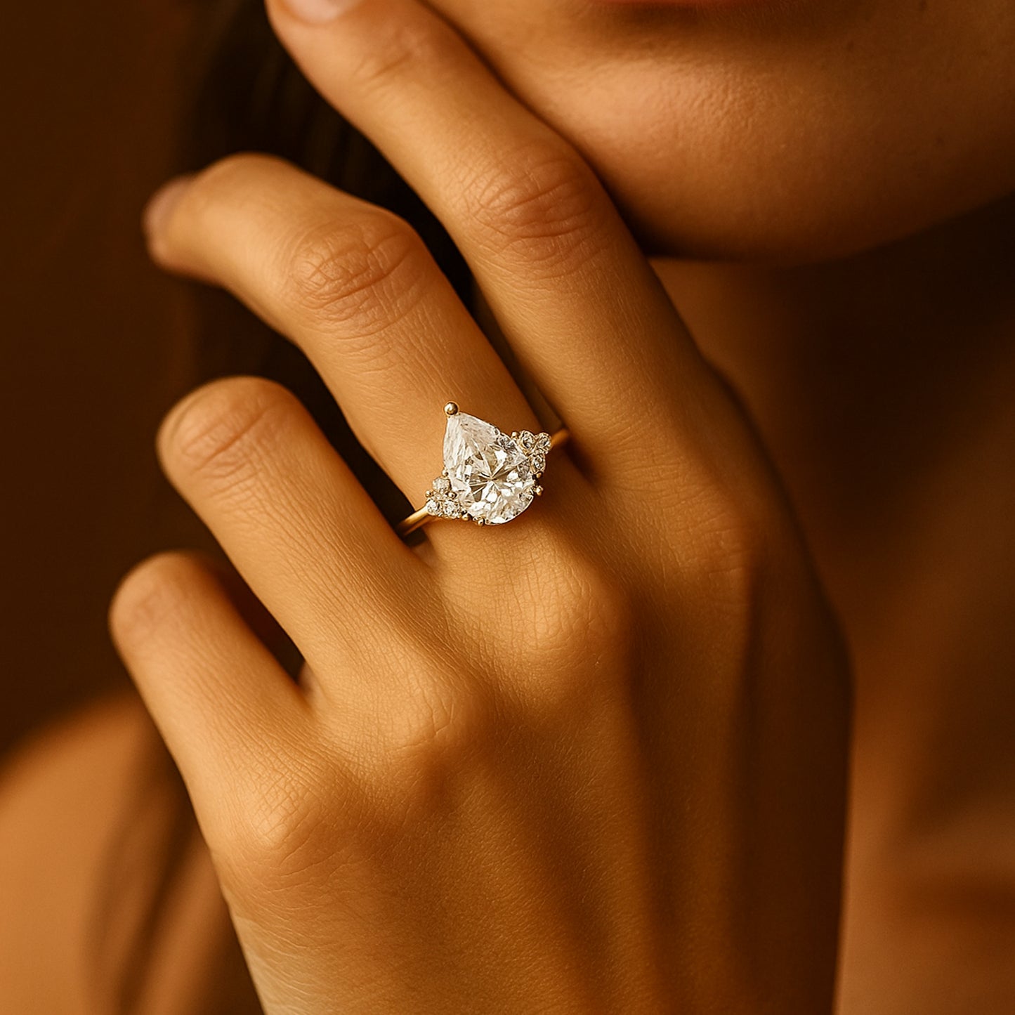 Engagement Ring Pear Cut Rose Gold Wedding Bridal Gift for Women