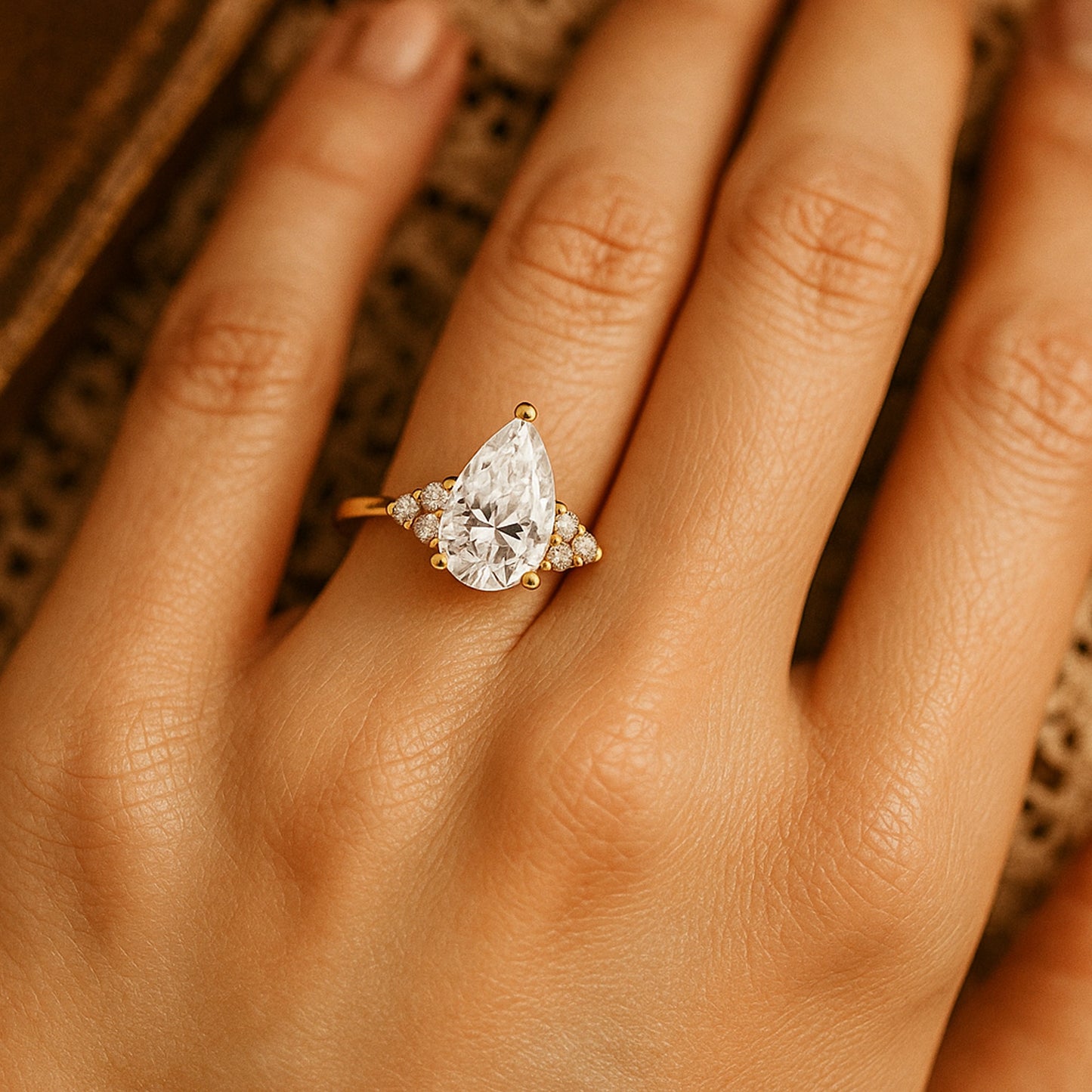 Engagement Ring Pear Cut Rose Gold Wedding Bridal Gift for Women