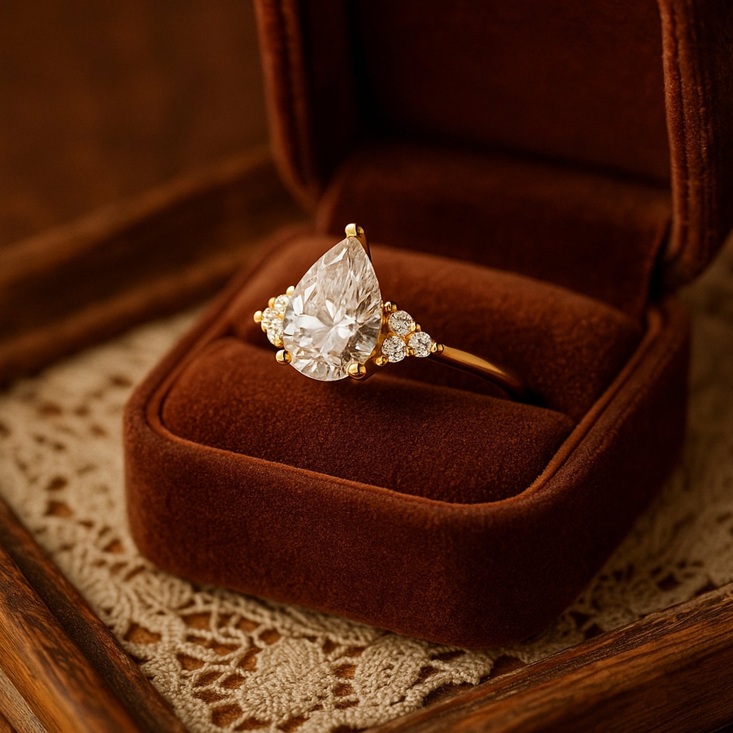 Engagement Ring Pear Cut Rose Gold Wedding Bridal Gift for Women