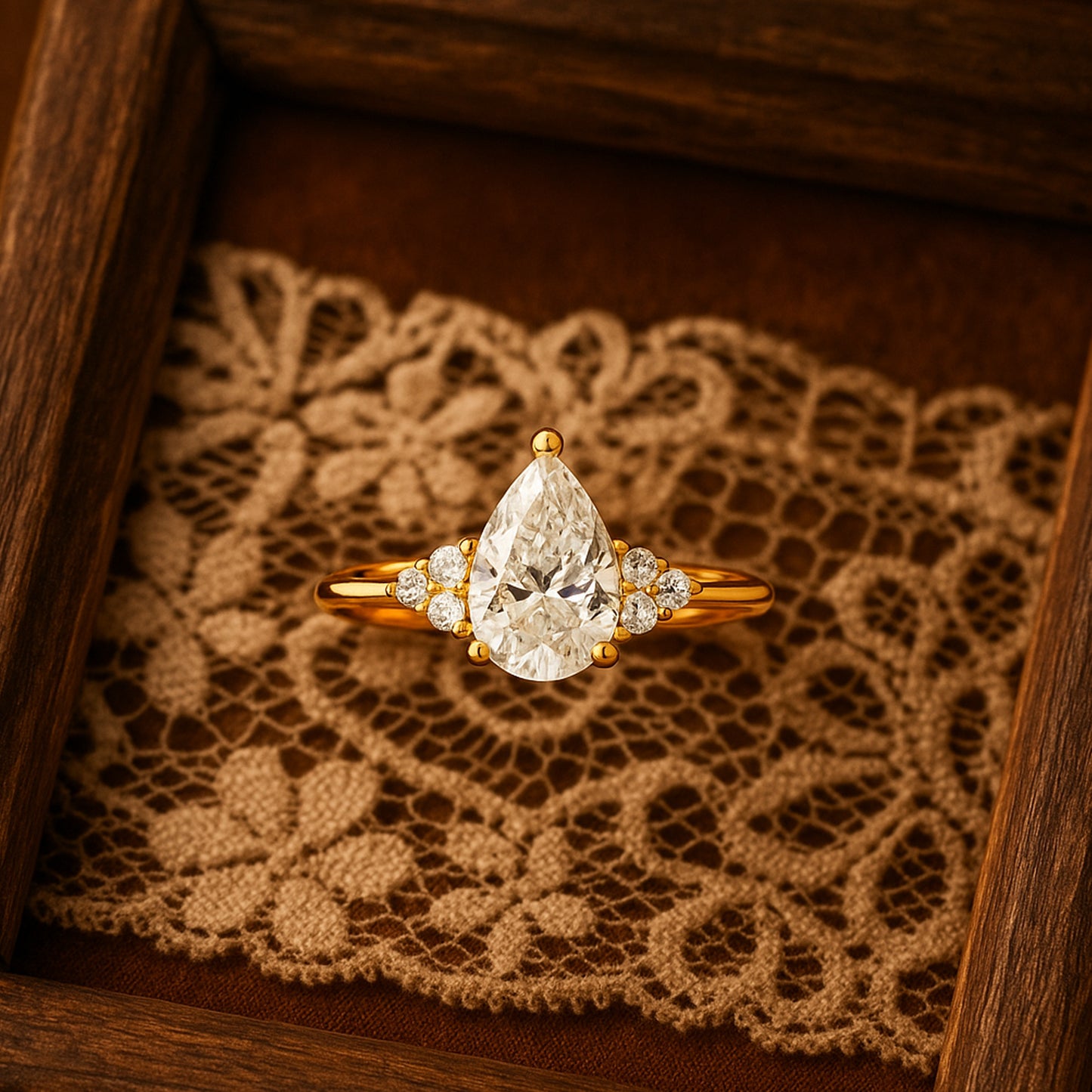 Engagement Ring Pear Cut Rose Gold Wedding Bridal Gift for Women