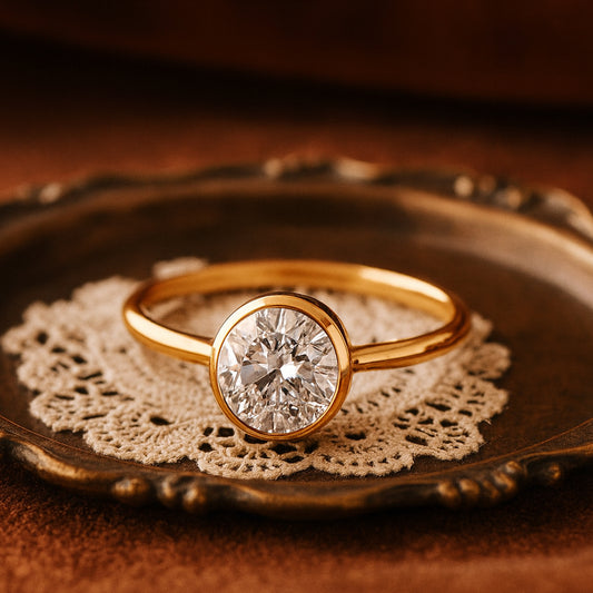 Gold Bridal Ring Bezel Round Plain Wedding Band Anniversary Rings Gift