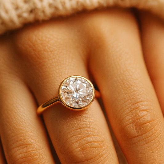 Gold Bridal Ring Bezel Round Plain Wedding Band Anniversary Rings Gift