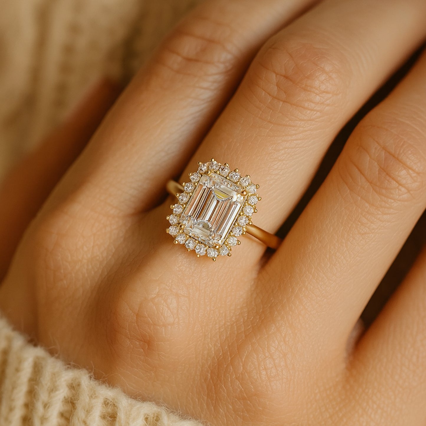 Double Halo Emerald Moissanite Engagement Ring - Stunning Cocktail Or Wedding Band In Gold Or Silver