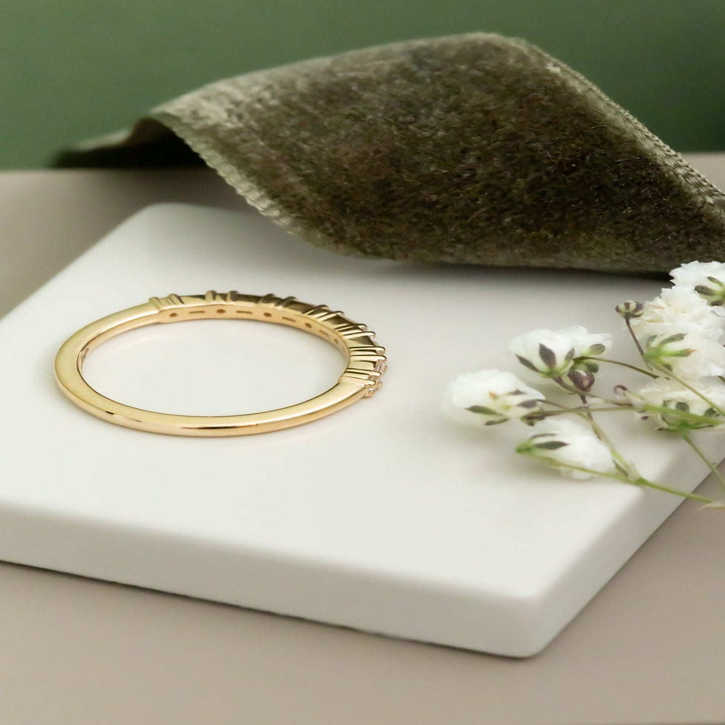 August Birthstone Stacking Ring, Baguette Moissanite Gold Band Fine Jewelry With Geometric Look