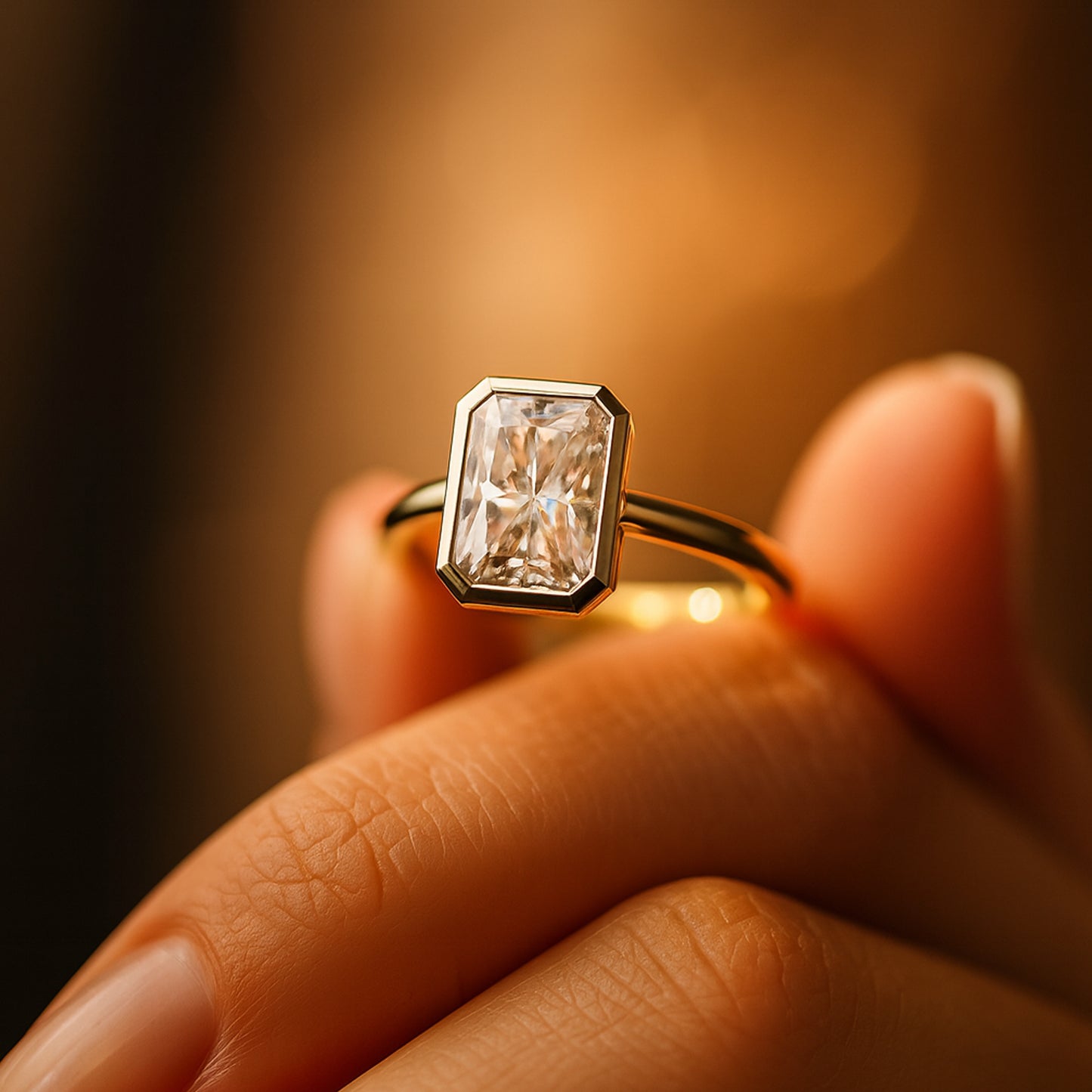 Solitaire Radiant Cut Bezel Ring Engagement Wedding Band Jewelry Gift Anniversary Love Bridal Proposal