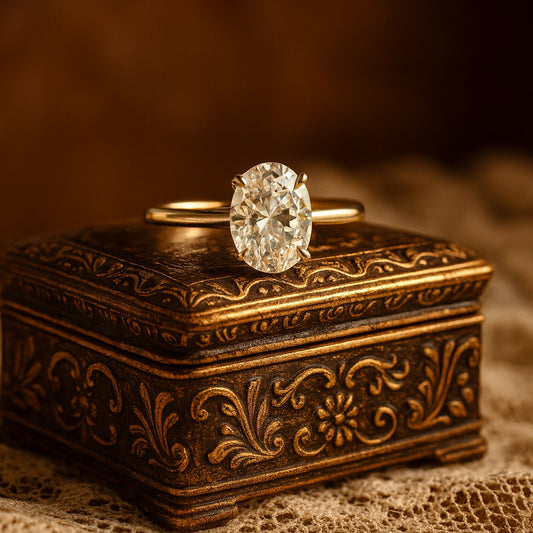 Promise Rings Timeless Oval Cut Moissanite Solitaire In Gold Setting With Diamond-Like Brilliance For Elegant Style