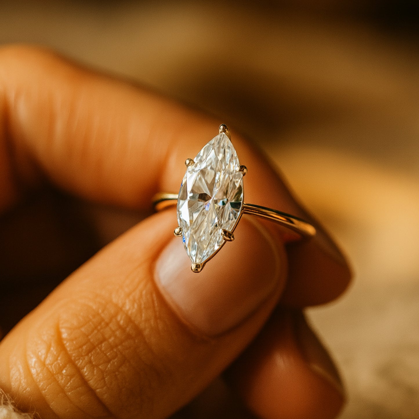 Delicate Gold Marquise Moissanite Ring Birthstone Month March Symbol Of Love And Elegance