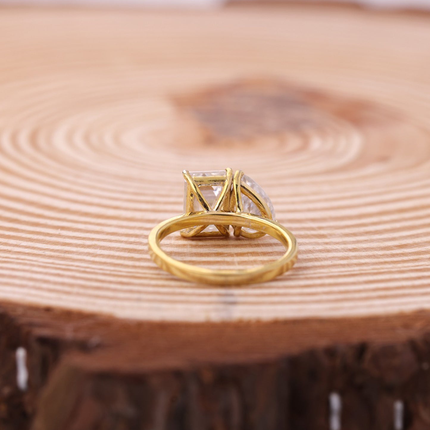 Moissanite Toi Et Moi Ring, Emerald Cut & Pear Shape Yellow Gold Engagement Fine Jewelry