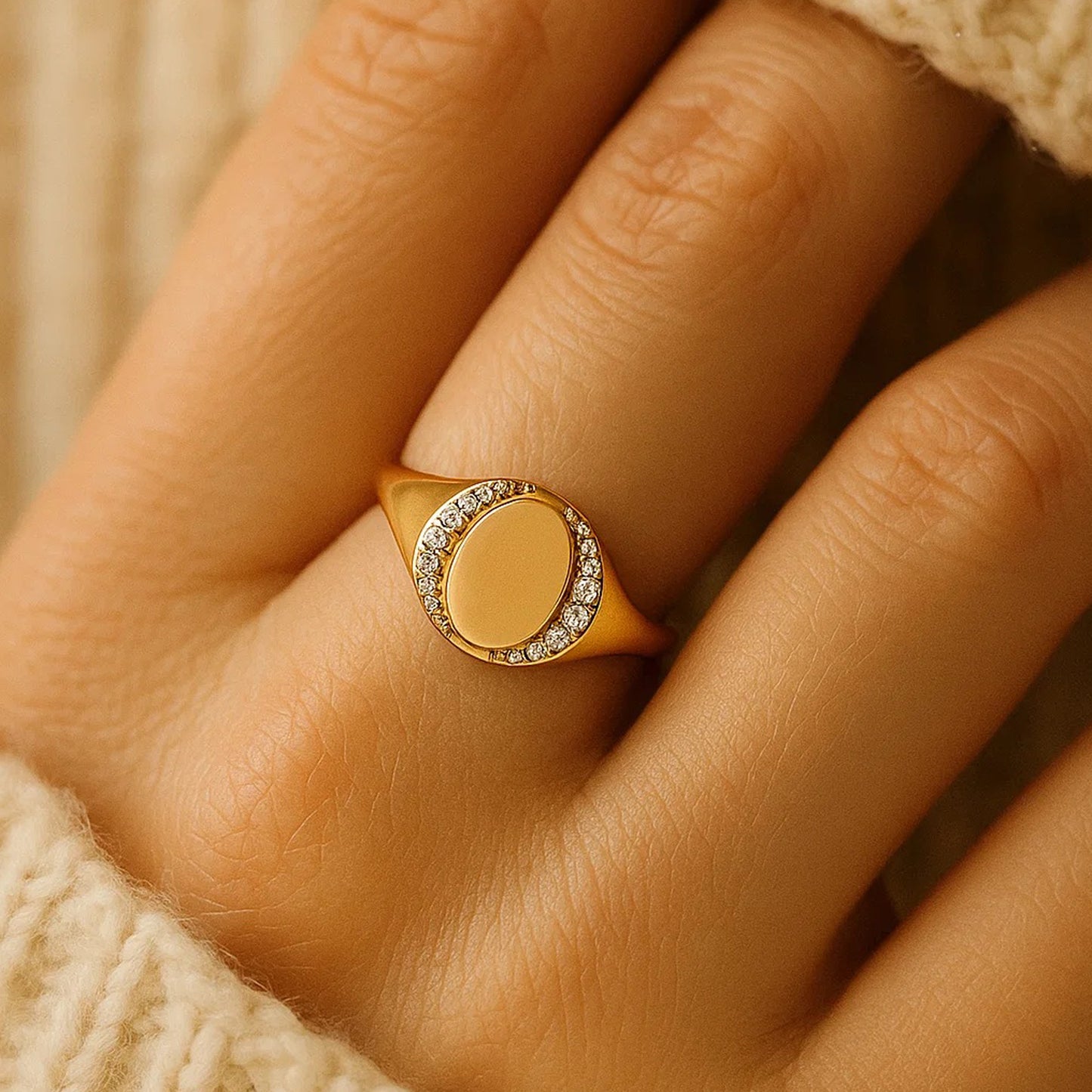 Halo Signet Engagement Ring Wedding Band Jewelry Men Women Unisex Style Bridal Anniversary Gift Love Wedding