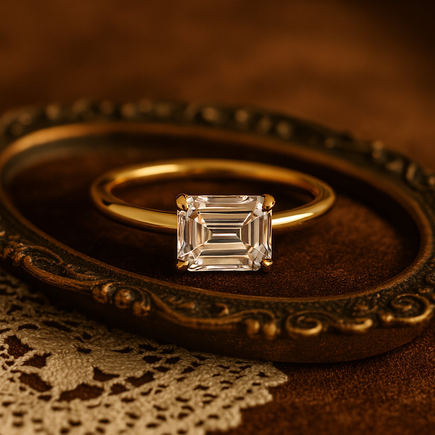 Emerald Cut Lab Grown Diamond Solitaire Ring on Hand – Sophisticated Bridal Jewelry by Diiro Fine Jewelry