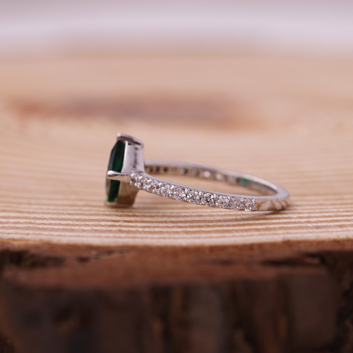 Moissanite Pave Band Ring, Radiant Cut Green Gemstone 1.50 Ct 14K Gold Engagement Fine Jewelry