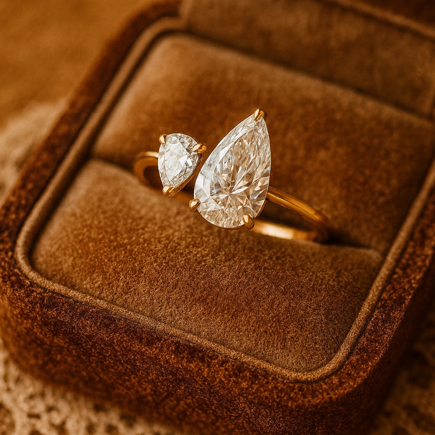 Toi Et Moi Ring With Pear Cut Moissanite Stones In Two Prong Setting Showcasing Diamond Like Sparkle And Timeless Design