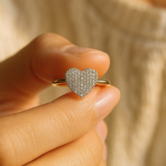 Elegant Heart Shaped Pave Moissanite Ring In Gold Band For Women, Sparkling Luxury Promise Ring Gift For Anniversary