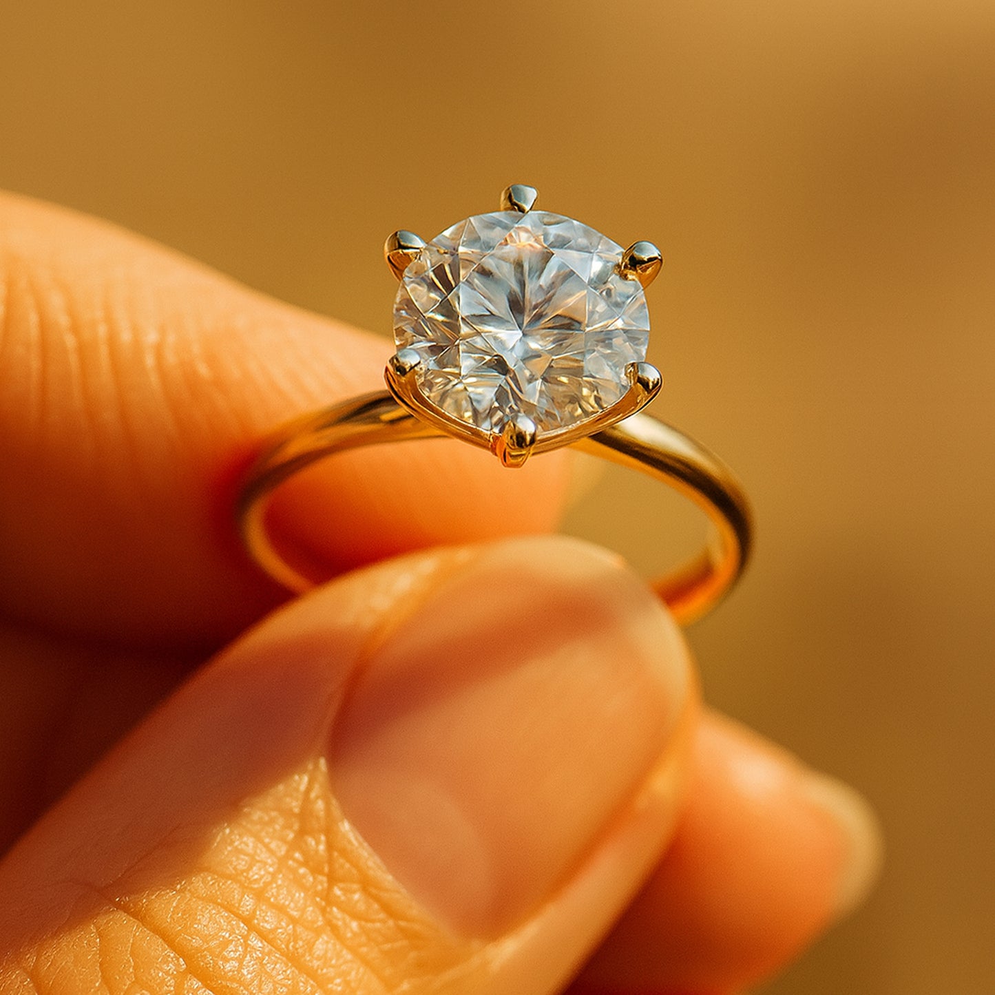 1 CT Round Brilliant Lab Diamond Solitaire Engagement Ring in Yellow Gold with 6-Prong Setting