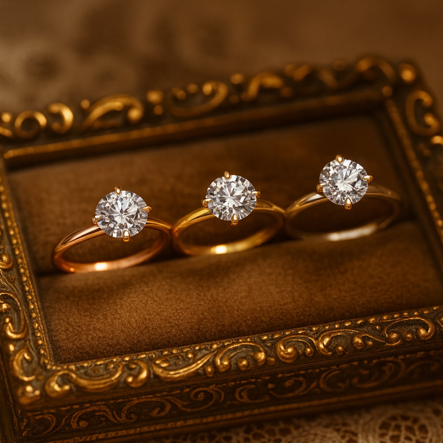 Diiro Set Of Round Diamond Solitaire Rings In Mixed Gold Finishes