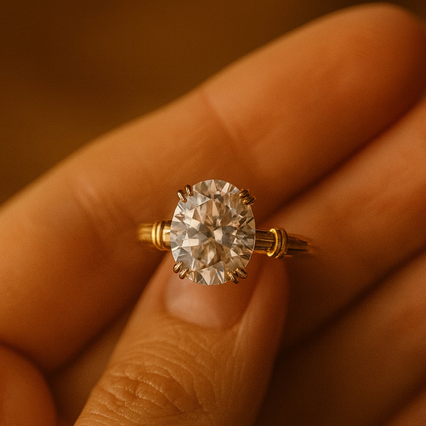 Elegant Gold Solitaire Moissanite Ring Featuring Oval Cut Stone With Diamond-Like Clarity And Brilliance For Timeless Beauty