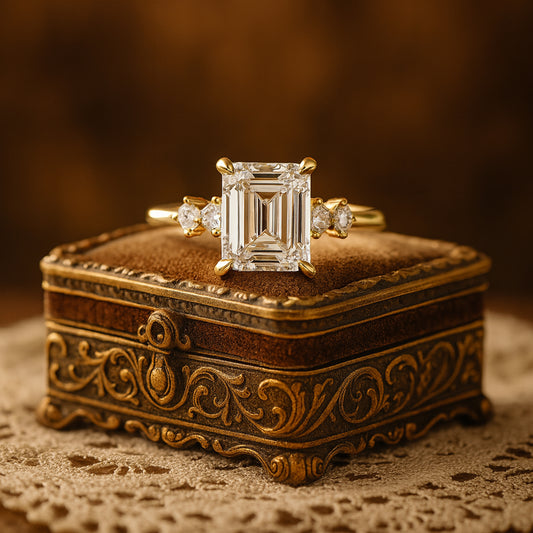 Classic Emerald Cut Moissanite Engagement Ring With Side Stones, Designed For Women Who Love Refined And Timeless Beauty.