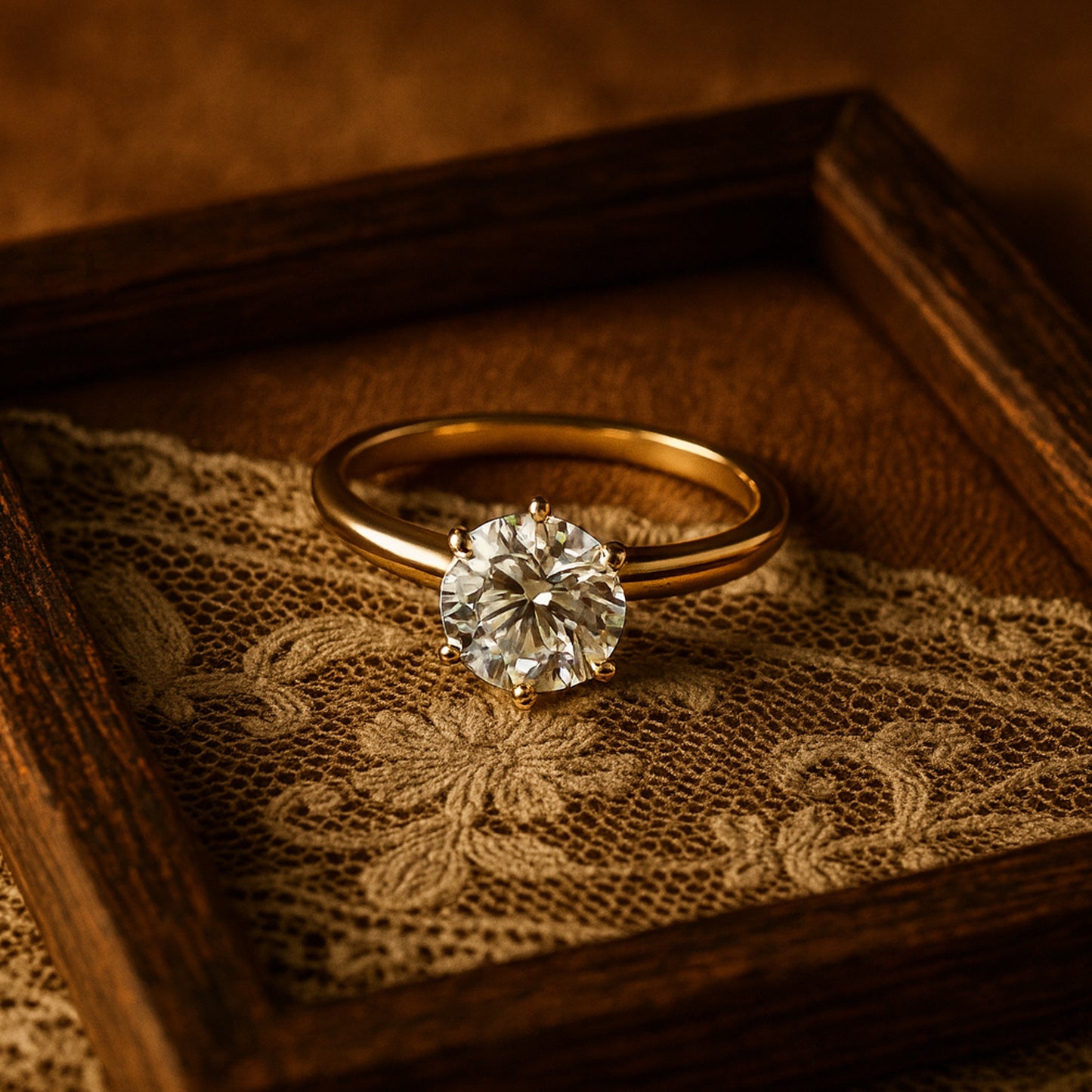 Round Brilliant Cut Moissanite Engagement Ring In Rose Gold Band, Diamond-Like Fire, Ideal Wedding Jewelry For Her.