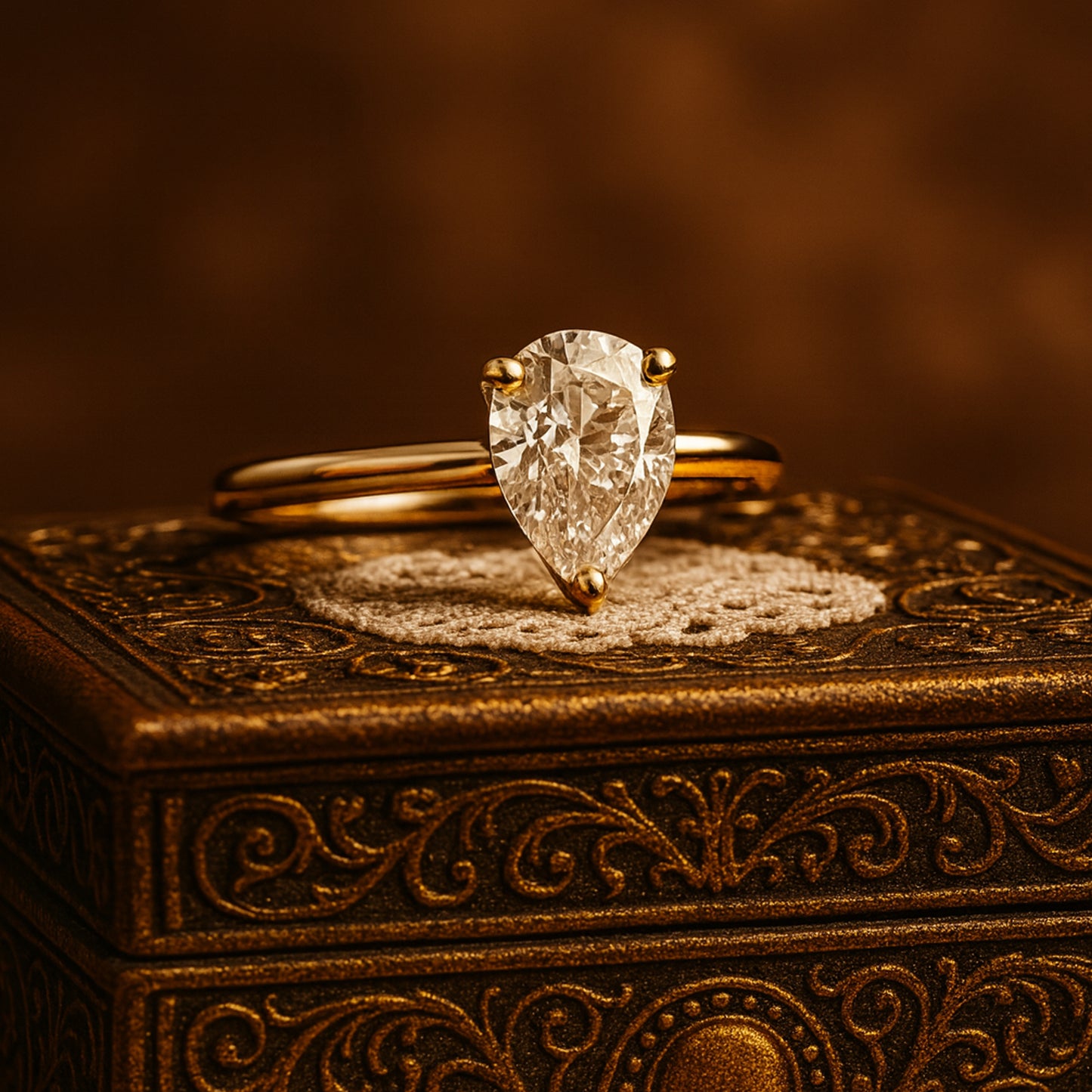 Pear Cut Moissanite Solitaire Engagement Ring For Women, Radiant Diamond Look With Sleek Gold Band Design.
