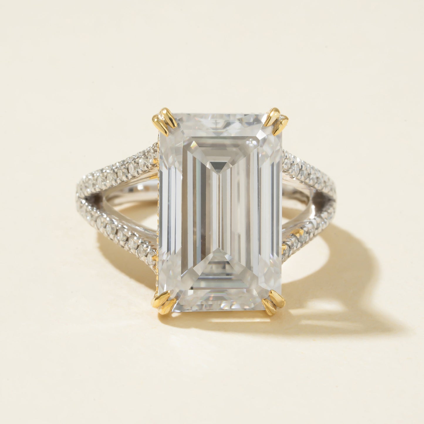 Emerald Cut Pave Set Ring, Moissanite 10K Yellow Gold Wedding Band Fine Jewelry With Glamour