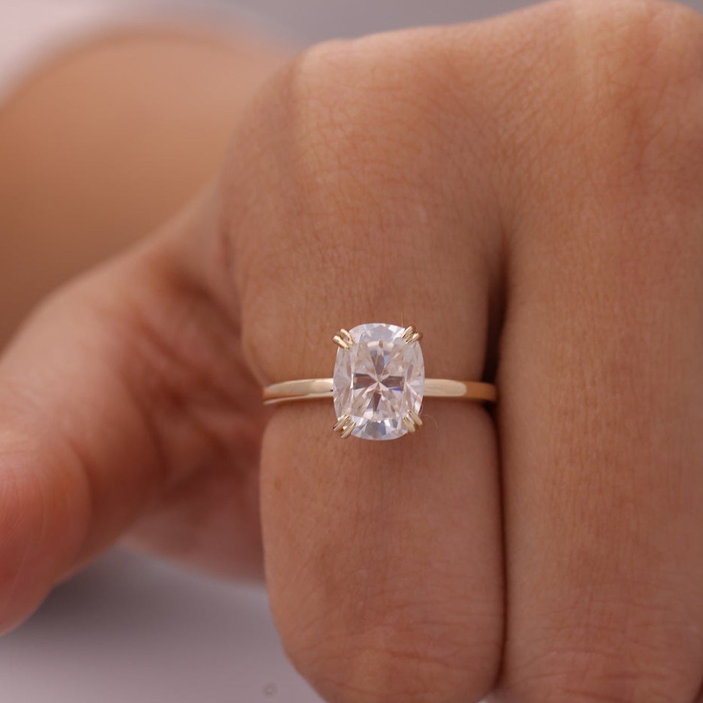 Moissanite Cushion Cut Solitaire Ring, September Birthstone 14K Gold Engagement Fine Jewelry With Classic Style