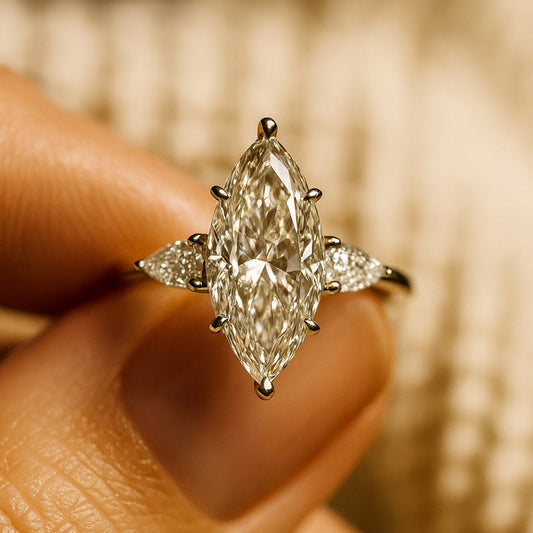 April Birthstone Marquise Cut Ring, Women's Wedding Moissanite Jewelry With Elegant Elongated Design