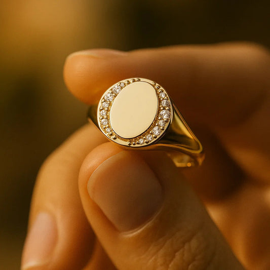 Halo Signet Engagement Ring Wedding Band Jewelry Men Women Unisex Style Anniversary Gift Bridal Love Proposal