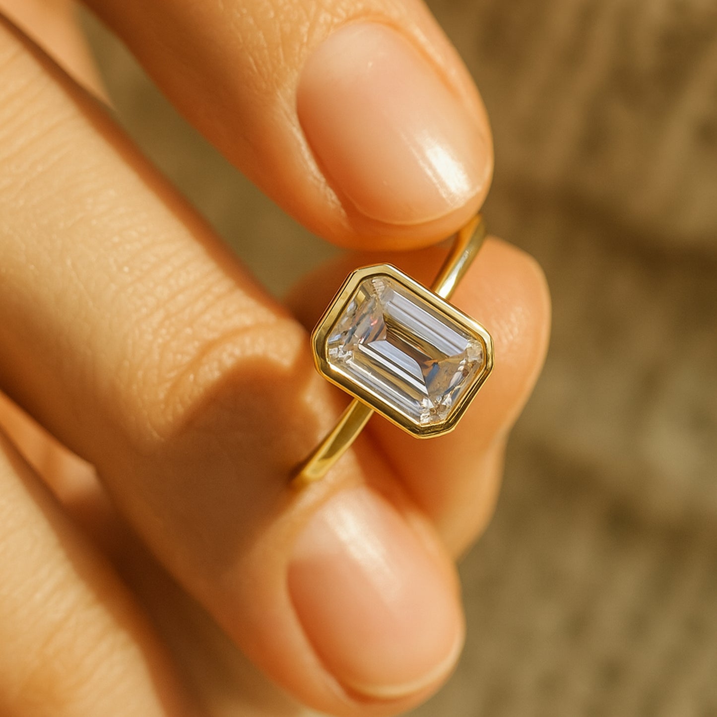 Handmade Emerald Cut Moissanite Engagement Ring, March Birthstone Jewelry That Outshines Traditional Diamond Rings.