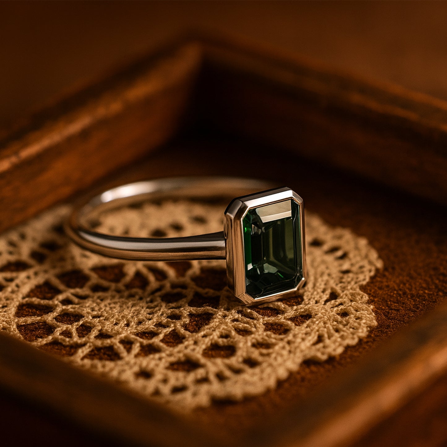 Emerald Engagement Ring - Green Stone Alternative Diamond Gold Ring
