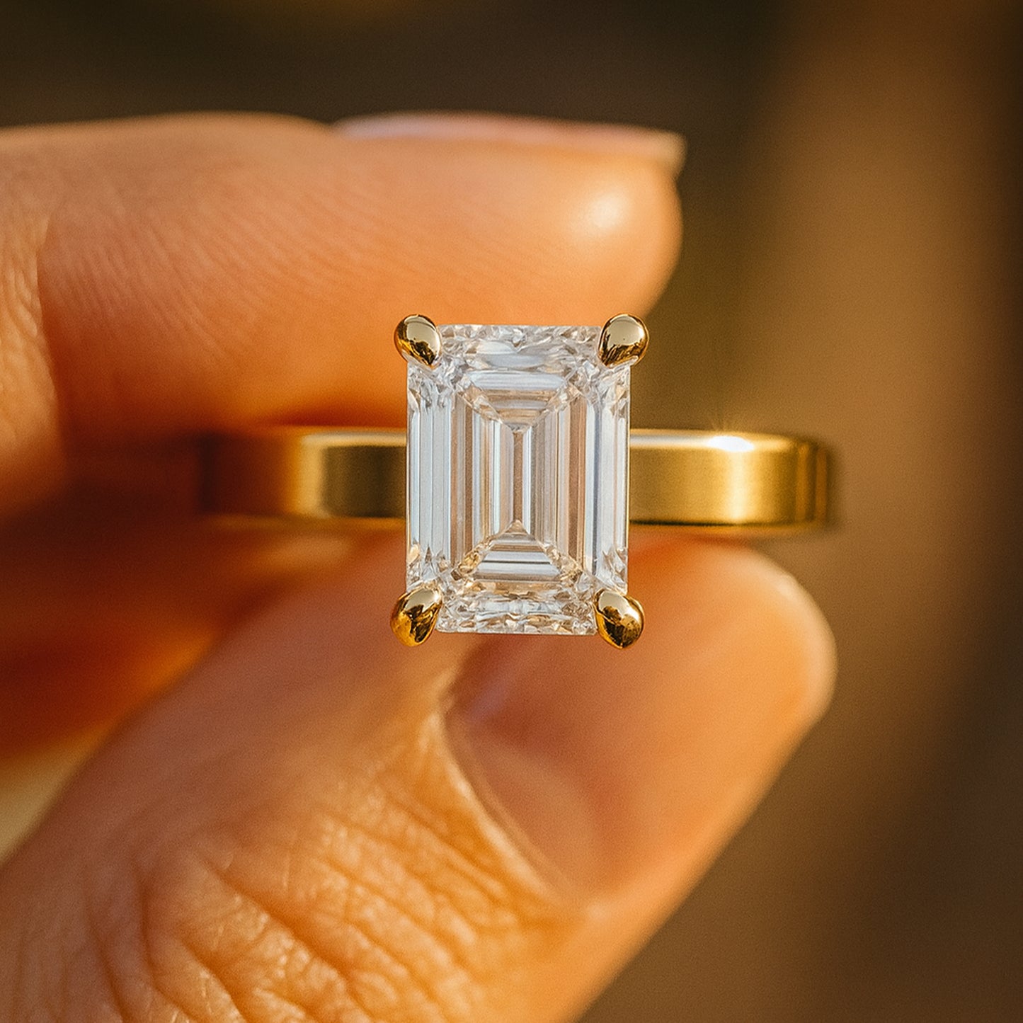 Luxurious Emerald Cut Moissanite Solitaire Ring In 10K Gold, Elegant Engagement And Proposal Ring.